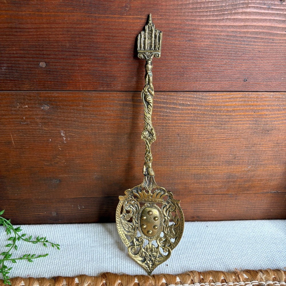 Vintage Italian Decorative Souvenir Brass Spoon Marked Italy 11" x 3"